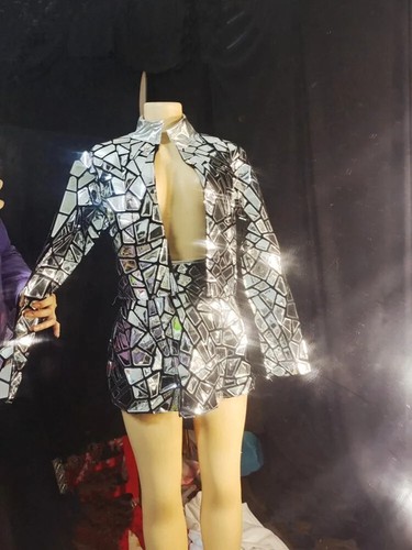 Vestido corto con lentejuelas espejo láser azul púrpura para mujer cantante bailarina ropa de escenario - Imagen 24 de 34