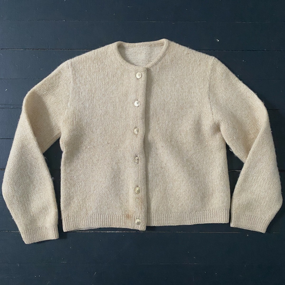 VTG 1960s Sparkle Metallic Thread Wool Pin Up Gold Buttons