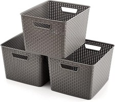 EZOWare 17L Plastic Woven Storage Basket, Large Organizer Tote Bins Boxes