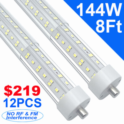 12/25PCS 8FT LED Tube Light Bulbs 6500K Single Pin FA8 18000LM Shop Lights 8Feet