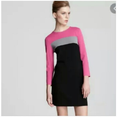 Diane Von Furstenberg DVF Aina Pink Colorblock Long Sleeve Dress Size Large