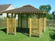 GARTENLAUBE HOLZ PAVILLON HOLZDACH 3m x 3m (äußer 3.5m) SCHINDELN ! 