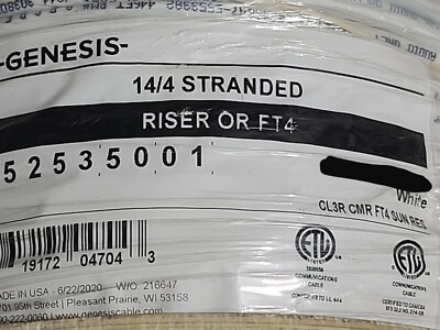 Honeywell Genesis 5253 14/4C Speaker/Audio Cable UV Resistant CMR White /50ft