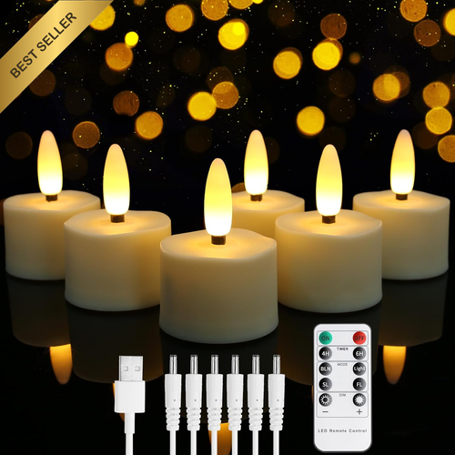 Rechargeable LED Tea Light Candles Set of 6 with Remote Timer Flameless Decor - Picture 10 of 12