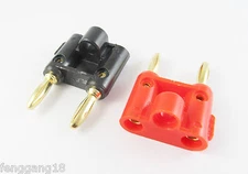 2x Dual Double Gold 4mm Banana Plug Speaker Audio Connector Screw Type Black Red