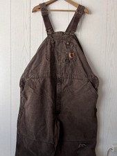 Vintage Carhartt R06 CHT Chestnut Overalls 50x32 Dark Brown Duck Canvas Bib Knee
