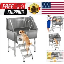 38" Dog Cat Pet Grooming Bath Tub Stainless Steel Wash Shower Station w/Stairs