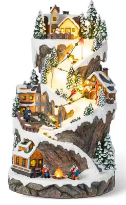 Glitzhome 15.5in Lighted Ski Mountain Christmas Village w/ Motion & Music