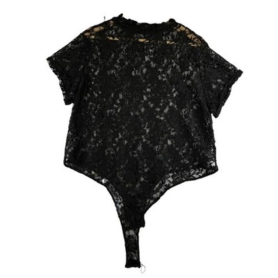 Rouge Black Lace Short Sleeve Bodysuit Women's Measured XL/1X Goth Small Hole