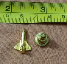 NASA Space Shuttle Rocket Gold Tone Jacket Lapel Pin Signed JAY