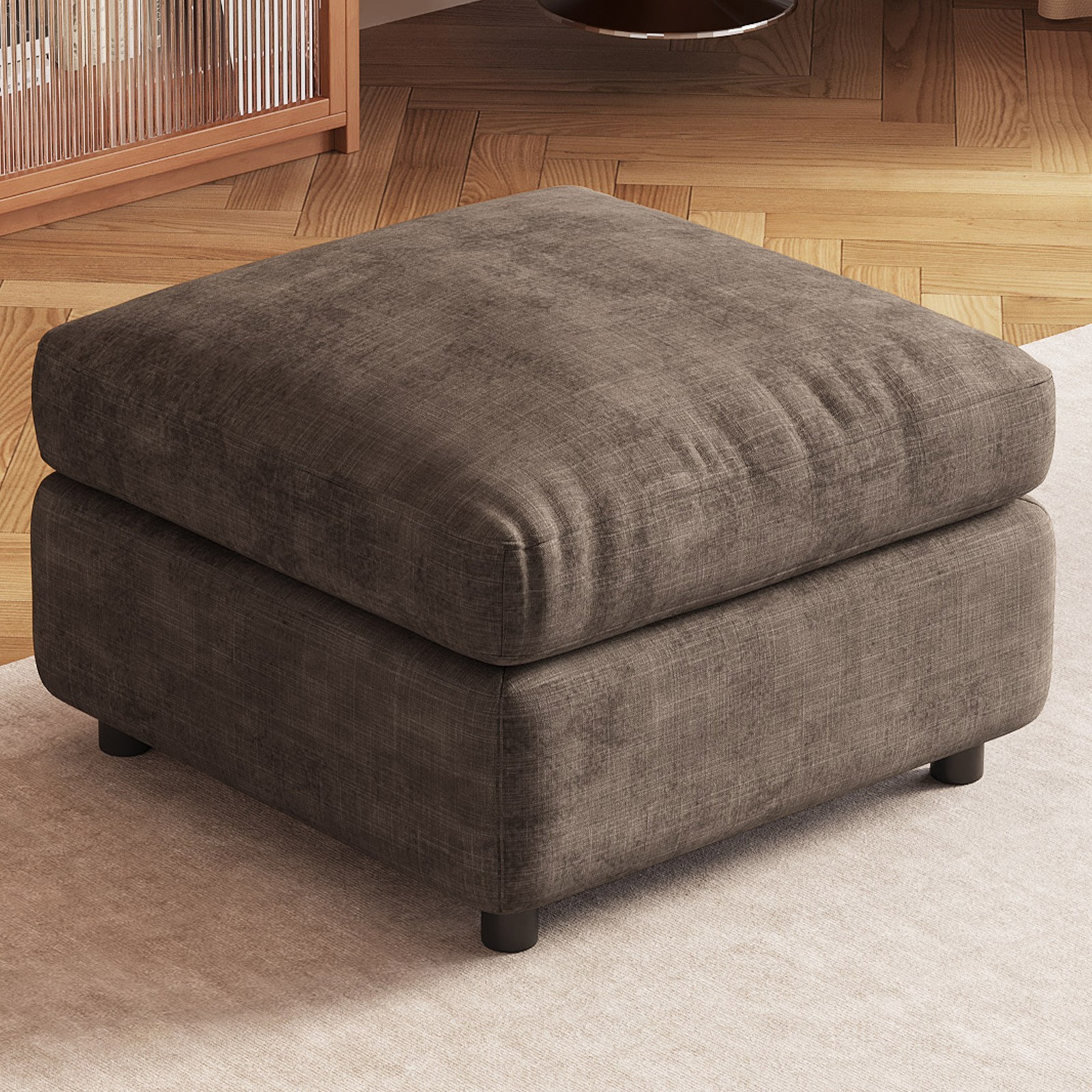 Modern Brown Ottoman for Sectional Sofa Comfy Upholstered Ottoman with Storage