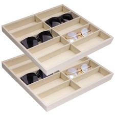 2 Pcs 10 Grids Sunglasses Organizer Tray, Velvet Gray Sunglasses Holder Organ...