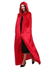 Unisex Velvet Robe Cloak With Hood Halloween Long Wizard Costume Vampire Red