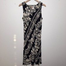 Hilo Hattie Women Dress Medium Black Tan Sleeveless Vacation Resort Coastal