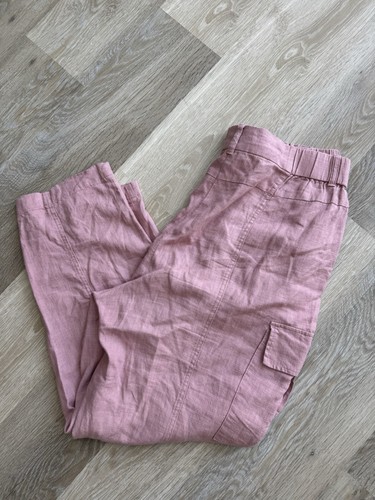 Next Linen Blend Pink Cargo Trousers Stretch Waist Size 14 L27” Immaculate - Picture 4 of 4