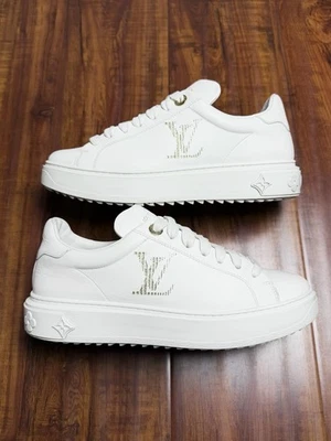 Louis Vuitton Time Out LV White Gold Womens Leather Sneakers