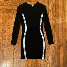 Divided Black Mini Dress with White Side Stripes