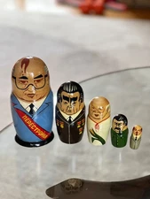 5-Piece Russian Soviet Political Leader Matryoshka Nesting Dolls Wood Dated 1992