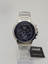 Seiko SSC281 Solar Chronograph Men's Watch Blue Dial Steel Bracelet 44.5mm