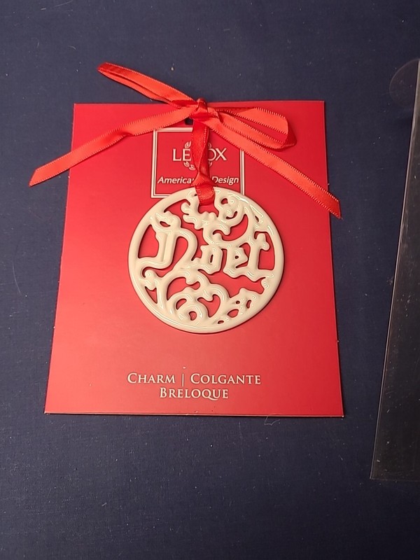 Lenox Porcelain Christmas Ornament  Pierced Charm "Noel" NEW