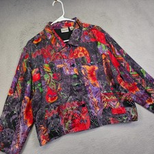 Chicos Jacket Womens 2 L 12 Silk Linen Art to Wear Abstract Patchwork Statement