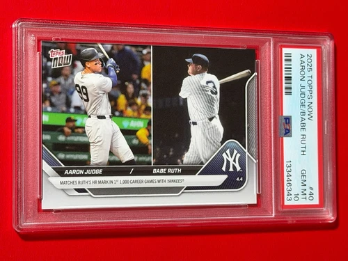 PSA 10 Gem Mint Aaron Judge/Babe Ruth 2025 MLB Topps NOW® Ruth HR Mark #40**6343
