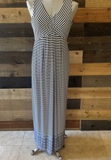 Talbot’s Striped Jersey Knit Empire Waist Stretch Midi Maxi Dress S Small