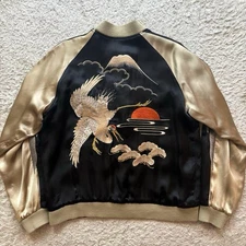 Reversible Hanatabi Band Suka Jacket Embroidery Crane Guardian Dog Rib Knit Zip