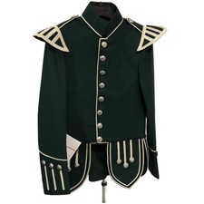 100% Wool Military Piper Drummer Doublet Tunic Pipe Jacket - Size 32 Long Green