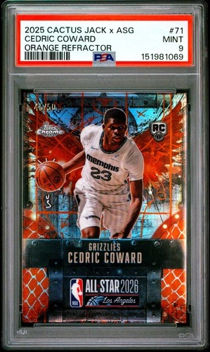 2025 Topps Chrome Cactus Jack Basketball Orange Refractor Cedric Coward #71 PSA 9