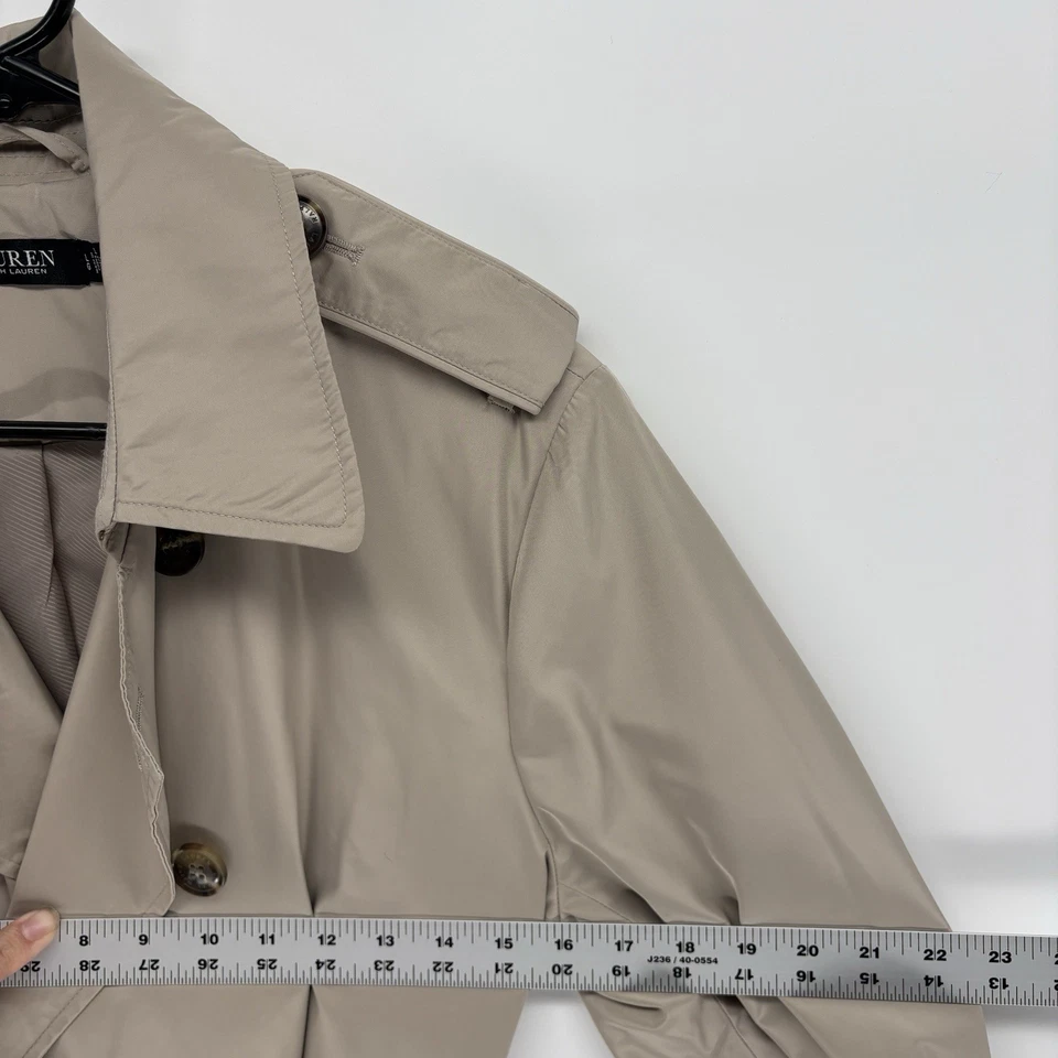 Polo Ralph Lauren Beige Trench Coat Double Breasted Belt Old Money Women Large - Image 3 of 4