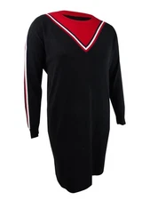 Tommy Hilfiger Women's Chevron Sweater Dress (XXL, Black/Scarlet)