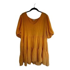 ana a new approach tiered peasant Boho tunic dress women's yellow Mango Size L