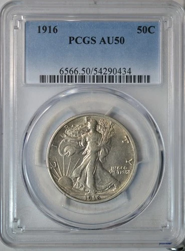 1916 Walking Liberty half dollar, PCGS AU50