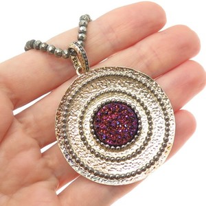 Authentic GIOIELLI DI VALENZA Sterling Gold Plated Vintage Druzy & Marcasite Necklace 18"
