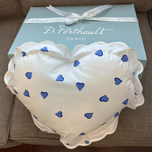 🆕 D. Porthault Paris COEURS Blue Heart-Shaped PILLOW Sham + INSERT - NEW IN BOX