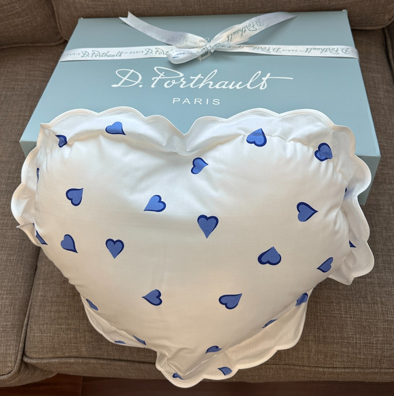 🆕 D. Porthault Paris COEURS Blue Heart-Shaped PILLOW Sham + INSERT - NEW IN BOX