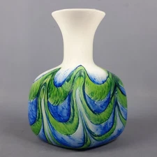 Carlo Moretti Murano Glass Vase Green White Blue Modern Design 1980
