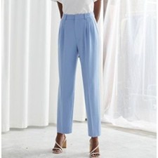 NWT Other Stories Los Angeles Atelier Light Blue Wide Leg Pleated Trouser US 4