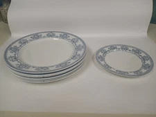  JOHNSON BROS England HAVERHILL six 9" Blue Round dinner plates &  1 bread 6 1/4