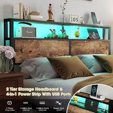 Metal Bed Frame Full Queen King Size with Storage Headboard & Charging Station