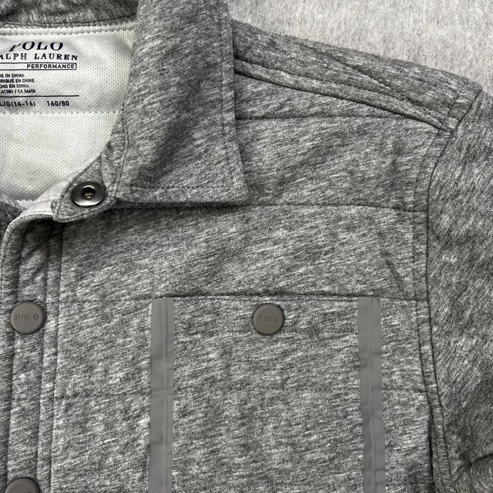 Polo Ralph Lauren Performance Jacket Youth Large 14/16 Gray Quilted Shacket - Image 4 of 4