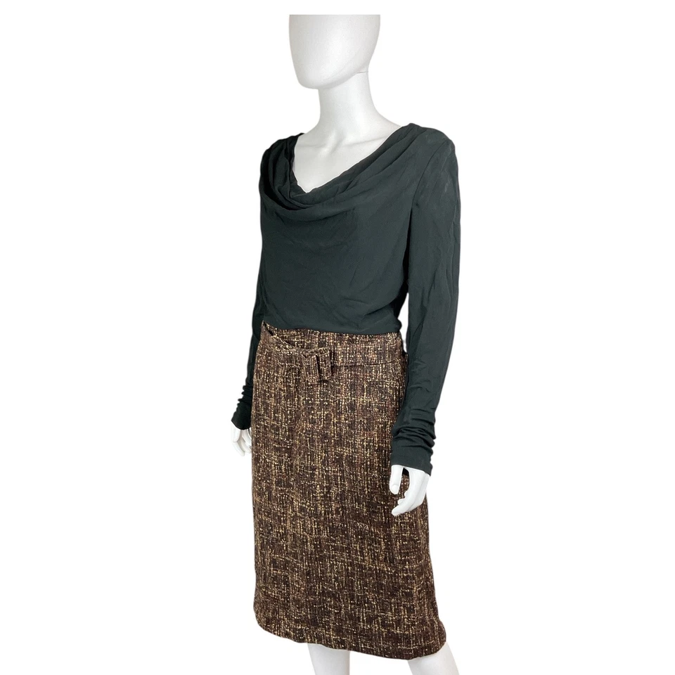 Badgley Mischka Para Mujer Marrón Tweed Falda Traje Conjunto Capucha Cuello Manga Larga 12 Foto 3 de 4