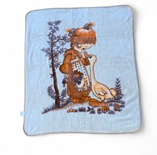 Vintage Blanket Precious Moments Girl Goose Duck Cream Beige Mink Soft