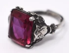 Antique 1920s Deco Sterling Silver Paste Laughing Gargoyle Faces Adjustable Ring