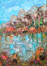  Original Art, Autumn Mountain Landscape , Original Painting, Impasto Art