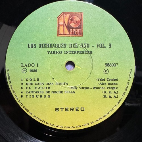 LOS MERENGUES DEL AÑO VOL 3 (VINYL LP) 1986!!! RARE!!! KAREN RECORDS / 568037 - Picture 3 of 4