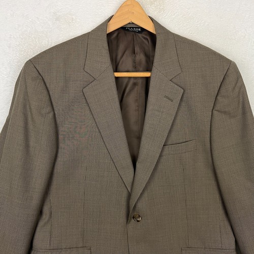 Jos A Bank Blazer Mens 42S Short Houndstooth Beige Brown Wool Suit Jacket - Picture 5 of 12