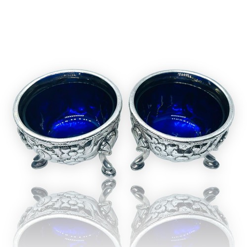 Bodegas de sal forradas de cobalto de plata .900 Andrew Ellicott Warner de principios de 1800’s - Imagen 1 de 6