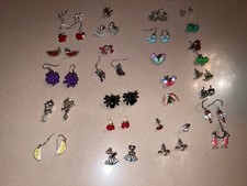 Lot of 28 Pair Assorted Children  s Earrings Various Colors Sizes Shapes